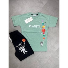 Biggbom Kidswear Planets Baskılı Alt Üst Yazlık Şortlu Erkek Çocuk Takım