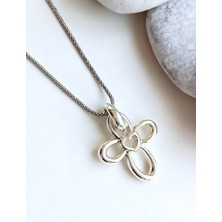 925 Ayar Gümüş Haç Kalp Figürlü Rodyumlu Tasarım Trend Kadın Kolye 55 CM