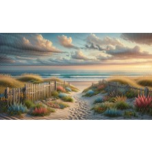Venspor Doğal Sahil Manzaralı Arkaplan 200 x 150 cm Çiçekli Kumlu Yolu ve Ahşap Çitleri ile Fon Duvar Örtüsü