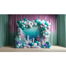 Venspor Denizaltı Temalı Renkli Balonlar ve Mercan Dekorasyonlu Arkaplan 200 x 150 cm Fon Duvar Örtüsü