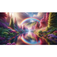 Venspor Renkli Orman ve Gökkuşağı Arkaplan Doğa Manzarası Temalı 200 x 150 cm Fon Duvar Örtüsü