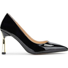 Tamer Tanca Kadın Vegan Siyah Rugan/gold Stiletto Ayakkabı 886 1988 Bn Ayk SK23/24 Syh Rgn/gold