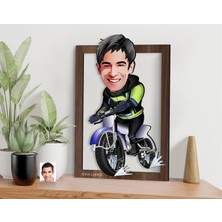 Bk Gift Kişiye Özel Erkek Motorcu Karikatürlü 3D Ahşap Tablo-1, Sevgiliye Hediye, Arkadaşa Hediye, Doğum Günü Hediyesi