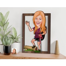 Bk Gift Kişiye Özel Kadın Gezgin Karikatürlü 3D Ahşap Tablo-1, Sevgiliye Hediye, Arkadaşa Hediye, Doğum Günü Hediyesi