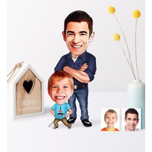 BK Babalar Gününe Özel Baba Oğul Karikatür Ahşap Biblo - 1