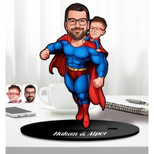 Bk Gift Kişiye Özel Süper Baba-Çocuk Karikatürlü Ahşap Biblo-3, Babalar Günü Hediyesi, Babaya Hediye
