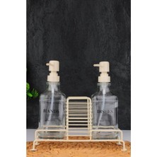 Digithome 2’li Metal Standlı Cam Sıvı Sabun ve Losyon Şişesi Sabunluk 500 ml Krem – B/1 C1-1-289
