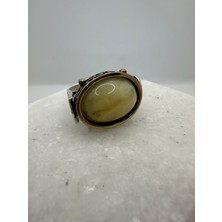 Luna Gümüş Kehribar Taşlı Oval Gümüş Erkek Yüzük