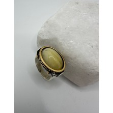 Luna Gümüş Kehribar Taşlı Oval Gümüş Erkek Yüzük