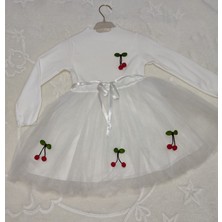 Diji Baby 5-6-7 Yaş Kiraz Desenli Kurdela Kuşaklı Astarlı Uzun Kollu Kız Çocuk Tütü Elbise