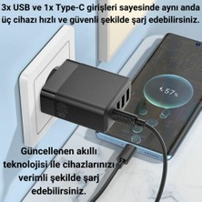 Polham Süper Hızlı 45W 3x Usb, 1x Type-C Şarj Başlığı, Yüksek Isı,akım ve Voltaj Korumalı Adaptör