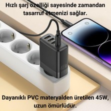 Polham Süper Hızlı 45W 3x Usb, 1x Type-C Şarj Başlığı, Yüksek Isı,akım ve Voltaj Korumalı Adaptör