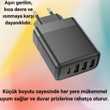 Polham Süper Hızlı 45W 3x Usb, 1x Type-C Şarj Başlığı, Yüksek Isı,akım ve Voltaj Korumalı Adaptör