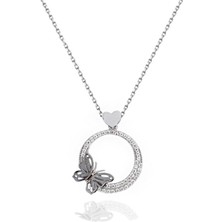 Dia Serisi Işıltılı Yüreğime Konan Sevgi Kelebeği Gümüş Kolye