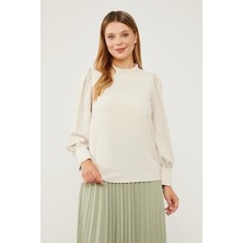 Lêvi D'or Bej Omuz İşlemeli Şifon Bluz