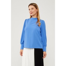 Lêvi D'or İndigo Omuz İşlemeli Şifon Bluz