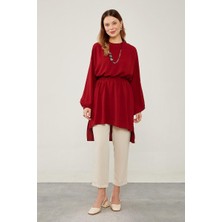 Levidor Studio Bordo Belli Kendinden Büzgülü Tunik