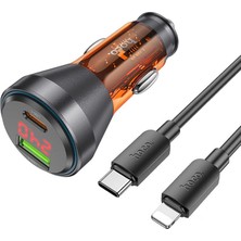 Hoco NZ12B Unimpeded PD48W USB + Type-C Araç Çakmaklı Hızlı Şarj Aleti + Type-C To iPhone Kablo