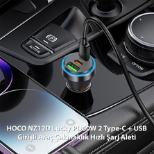 Hoco NZ12D Lucky PD60W 2 Type-C + USB Girişli Araç Çakmaklık Hızlı Şarj Aleti