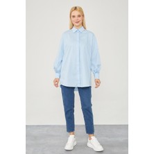 Lêvi D'or Mavi Oversize Balon Kol Poplin Gömlek
