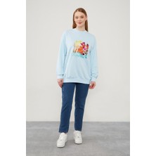 Lêvi D'or Buz Mavisi Pul İşlemeli Baskılı Sweatshirt