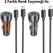 Hoco NZ12A Action PD43W USB + Type-C Araç Çakmaklık Hızlı Şarj Aleti + Type-C To iPhone Lightning Ka