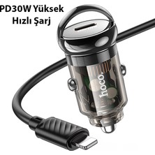 Hoco Z53 Sight Single PD30W Type-C Girişli Araç Çakmaklık Hızlı Şarj Aleti + Type-C To iPhone Lightn