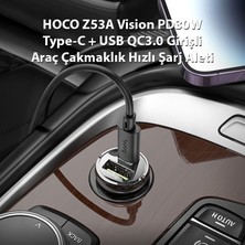 Hoco Z53A Vision PD30W Type-C + USB Qc3.0 Girişli Araç Çakmaklık Hızlı Şarj Aleti