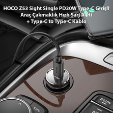 Hoco Z53 Sight Single PD30W Type-C Girişli Araç Çakmaklık Hızlı Şarj Aleti + Type-C To Type-C Kablo