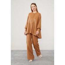 Levidor Lêvi D'or Kahve Asimetrik Kesim Balon Kol Pantolonlu Takım