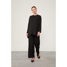 Lêvi D'or Siyah İnci İşlemeli Şifon İkili Takım