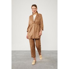 Levidor Lêvi D'or Latte Beli İp Büzgülü Ceket Takım