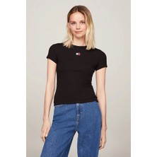 Tommy Hilfiger Kadın Slim Badge Siyah T-Shirt