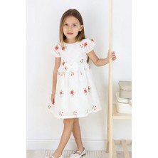 Miniğimin Cicileri Çiçek Nakış Asimetrik Brodeli Kız çocuk elbise - Kırmızı