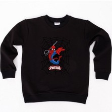Sedirli Spiderman Baskılı Örümcek Adam Pamuklu Kumaş Çocuk Sweatshirt