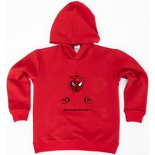 Sedirli Spiderman Baskılı Örümcek Adam Kapüşonlu Pamuklu Kumaş Çocuk Sweatshirt