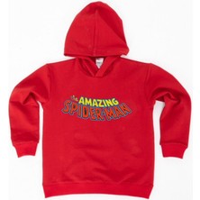 Sedirli Spiderman Baskılı Örümcek Adam Kapüşonlu Pamuklu Kumaş Çocuk Sweatshirt