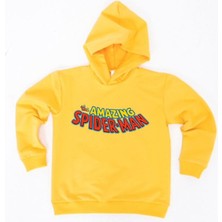 Sedirli Spiderman Baskılı Örümcek Adam Kapüşonlu Pamuklu Kumaş Çocuk Sweatshirt