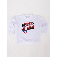 Sedirli Spiderman Baskılı Örümcek Adam Pamuklu Kumaş Çocuk Sweatshirt
