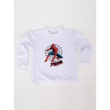 Sedirli Spiderman Baskılı Örümcek Adam Pamuklu Kumaş Çocuk Sweatshirt