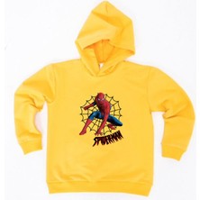 Sedirli Spiderman Baskılı Örümcek Adam Kapüşonlu Pamuklu Kumaş Çocuk Sweatshirt