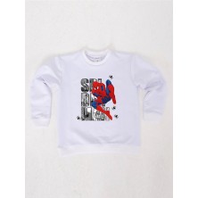 Sedirli Spiderman Baskılı Örümcek Adam Pamuklu Kumaş Çocuk Sweatshirt