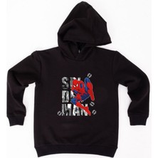 Sedirli Spiderman Baskılı Örümcek Adam Kapüşonlu Pamuklu Kumaş Çocuk Sweatshirt