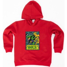 Sedirli Hulk Baskılı Kapüşonlu Pamuklu Kumaş Çocuk Sweatshirt
