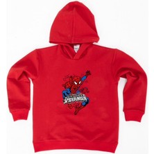 Sedirli Spiderman Baskılı Örümcek Adam Kapüşonlu Pamuklu Kumaş Çocuk Sweatshirt