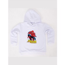 Sedirli Spiderman Baskılı Örümcek Adam Kapüşonlu Pamuklu Kumaş Çocuk Sweatshirt