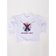 Sedirli Spiderman Baskılı Örümcek Adam Pamuklu Kumaş Çocuk Sweatshirt