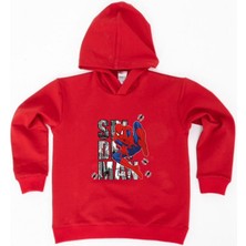 Sedirli Spiderman Baskılı Örümcek Adam Kapüşonlu Pamuklu Kumaş Çocuk Sweatshirt