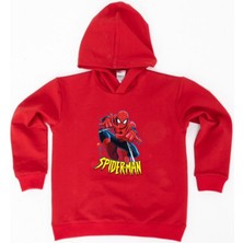 Sedirli Spiderman Baskılı Örümcek Adam Kapüşonlu Pamuklu Kumaş Çocuk Sweatshirt