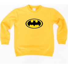 Sedirli Batman Baskılı Sarı Pamuklu Kumaş Çocuk Sweatshirt Erkek Çocuk İçin Ekstra Konfor